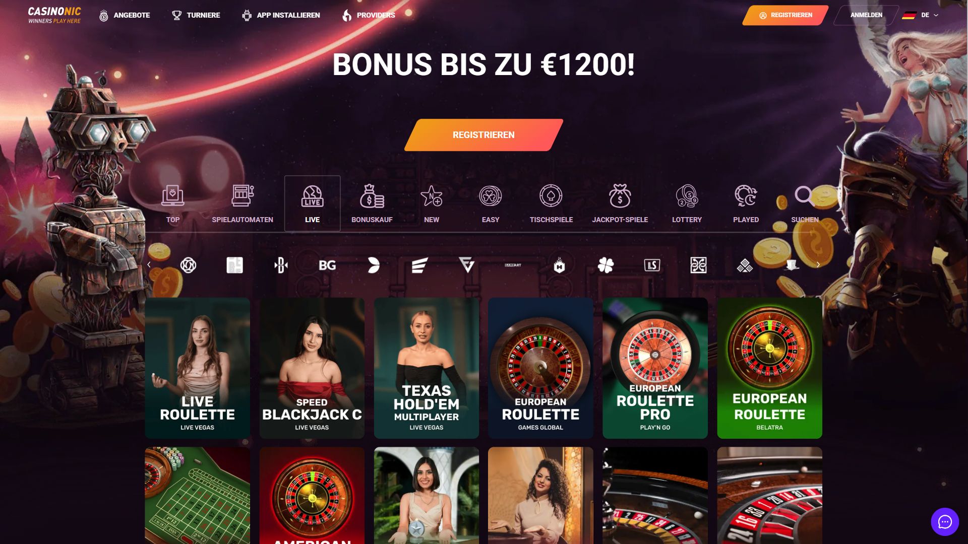 Casinonic — Startseite (Desktop)