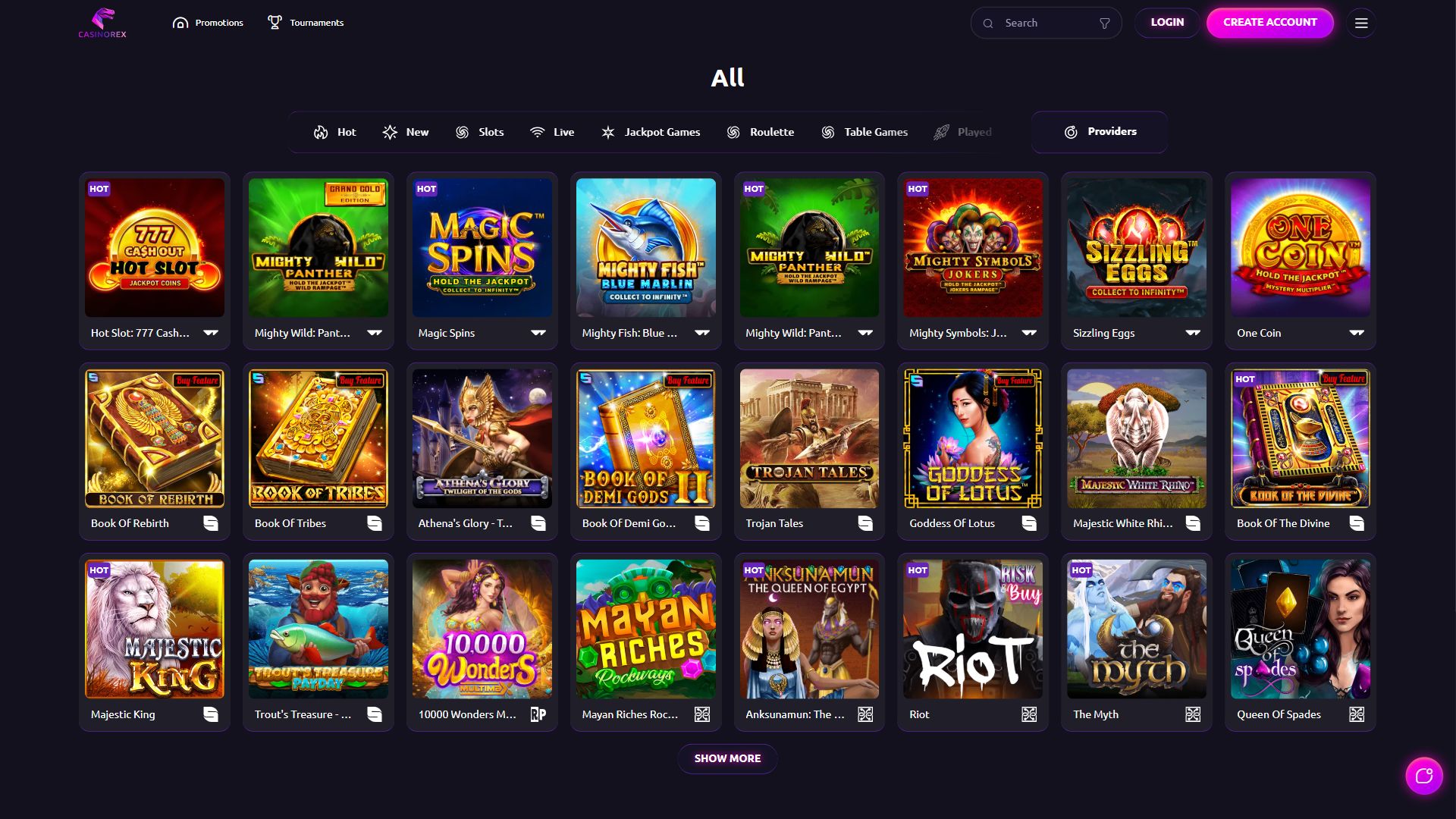 Casinorex — Lobby (Desktop)