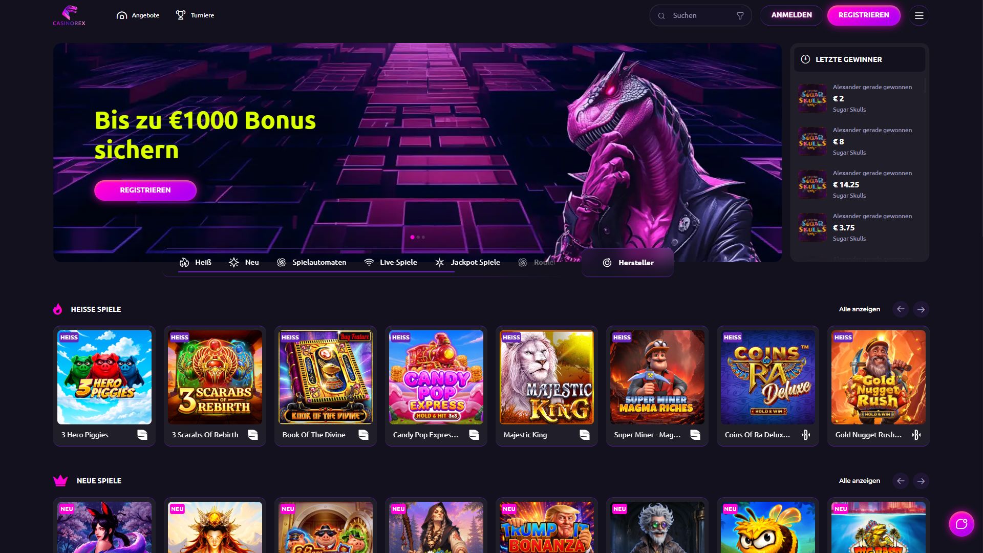 Casinorex — Startseite (Desktop)