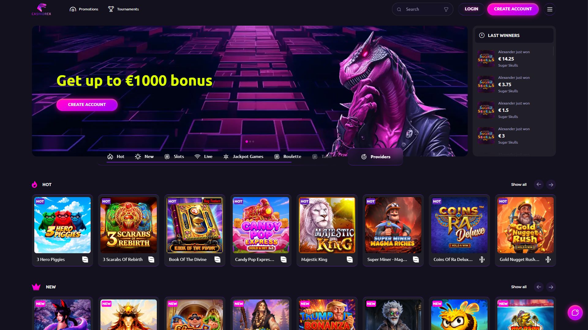 Casinorex — Homepage (Desktop)