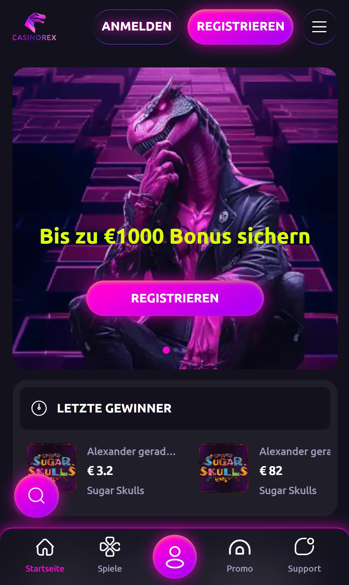Casinorex — Startseite (Mobil)