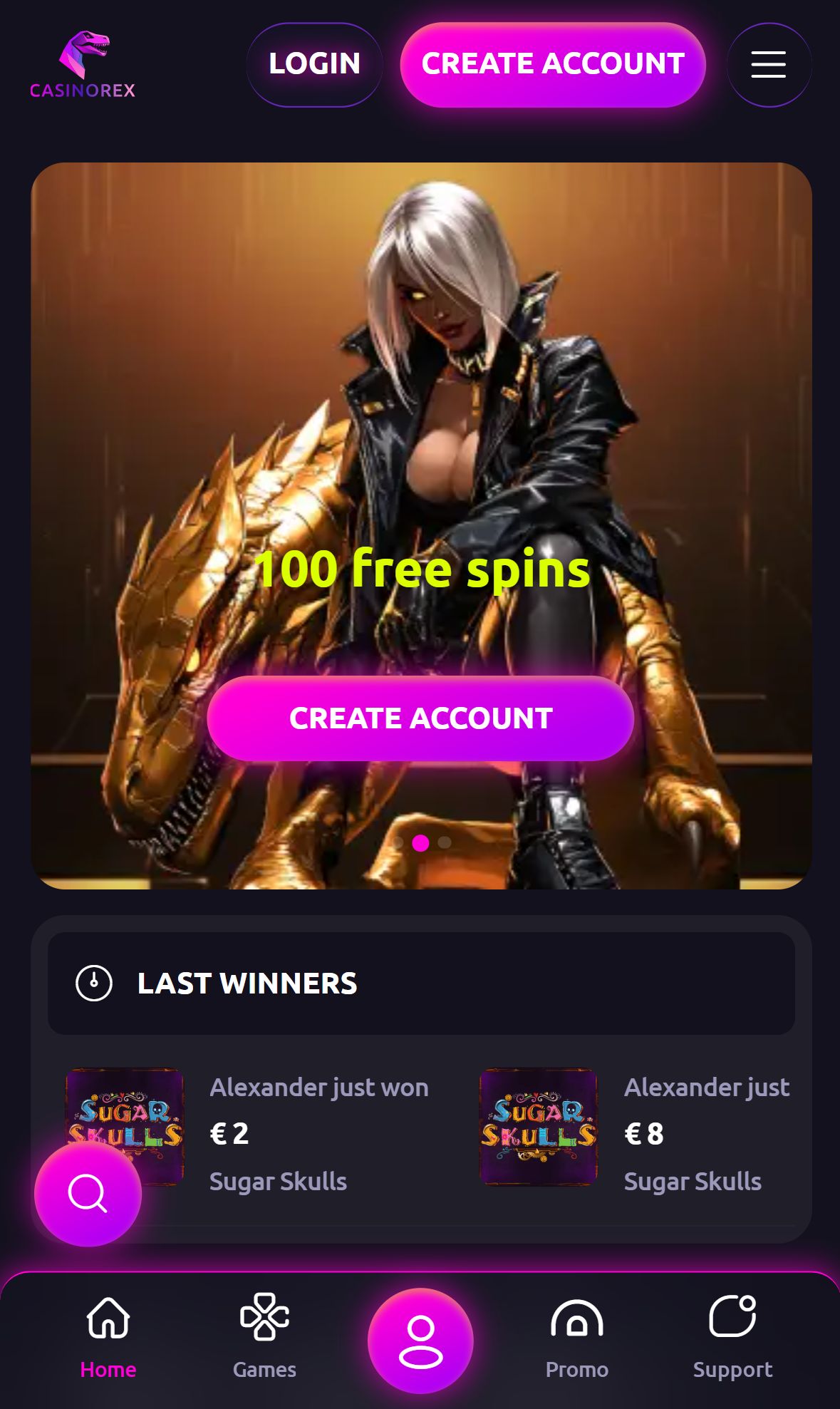 Casinorex — Homepage (Mobile)