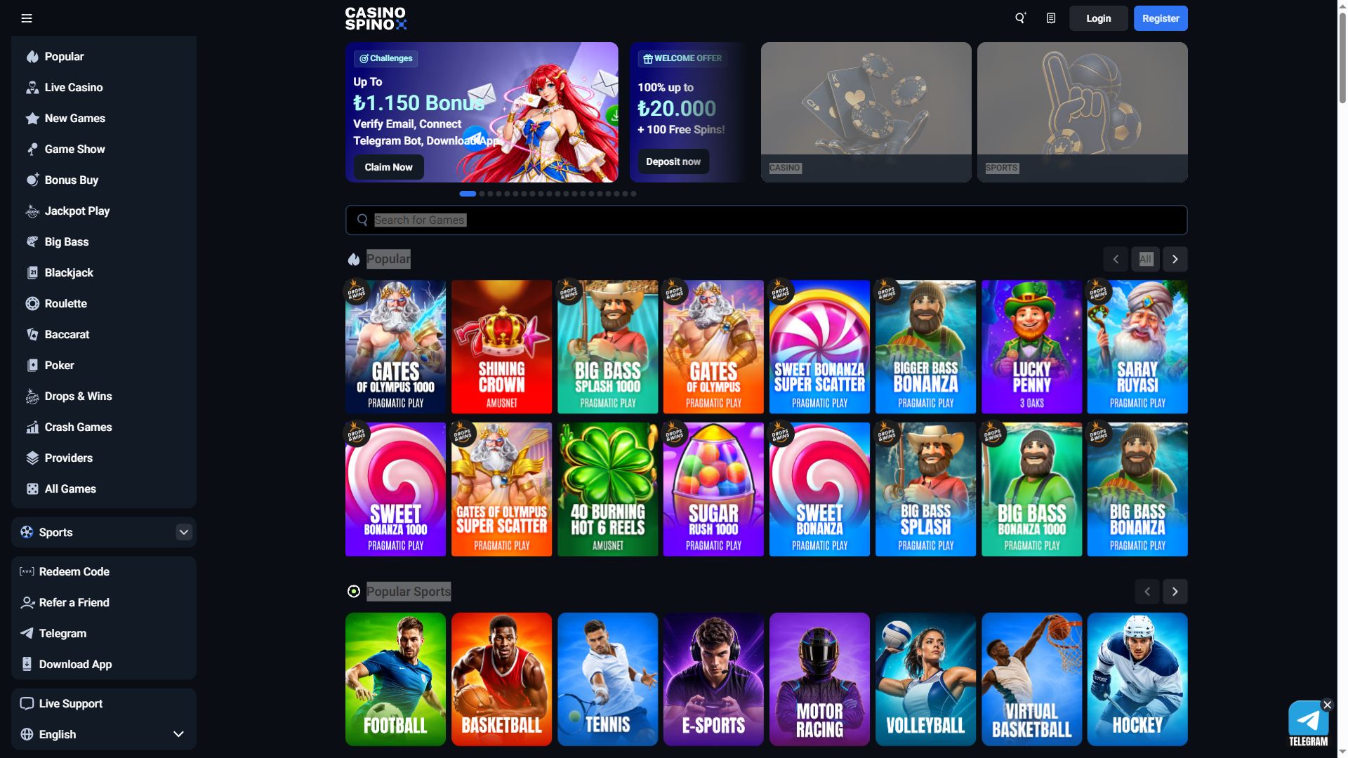 Casino Spino — Homepage (Desktop)