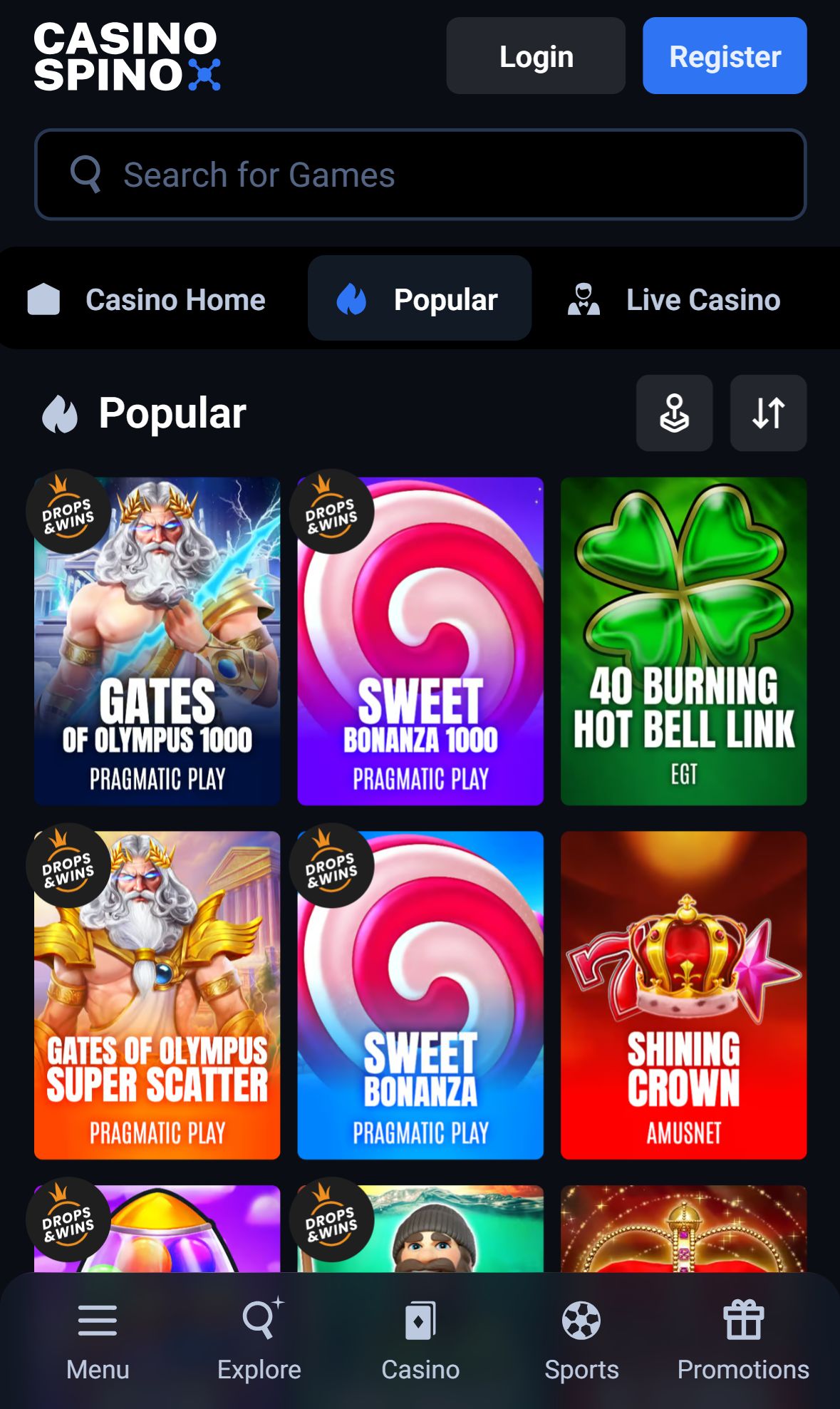 Casino Spino — Lobby (Mobile)
