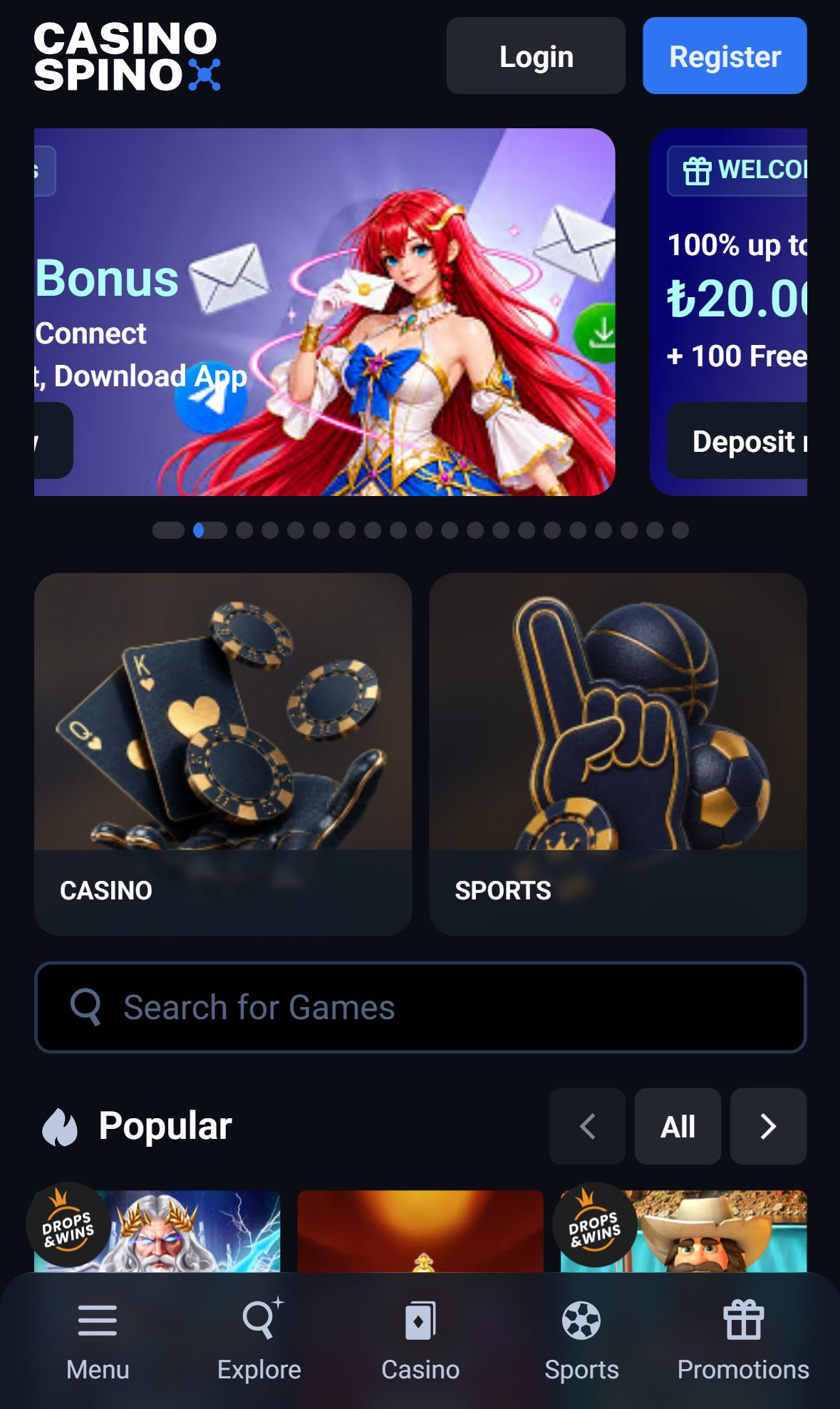 Casino Spino — Homepage (Mobile)