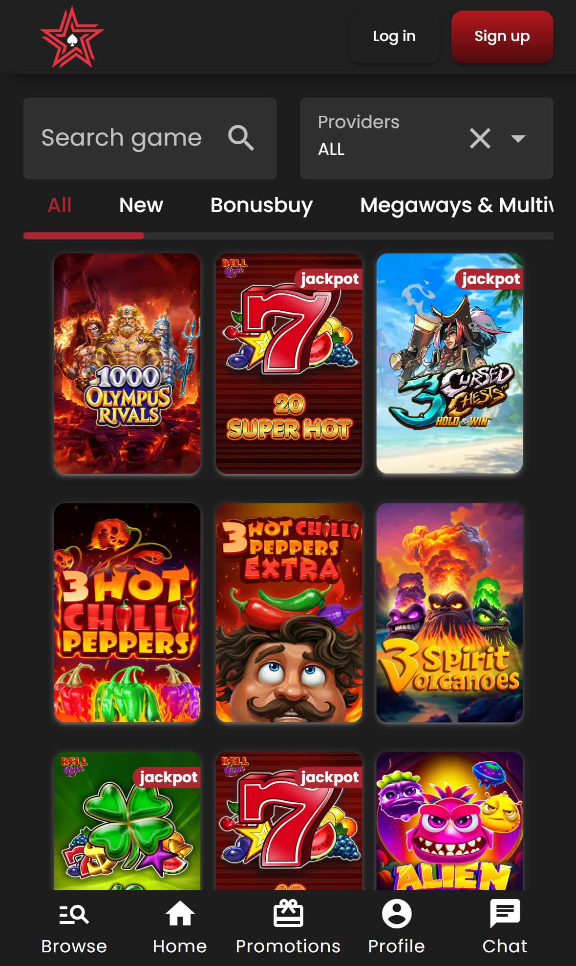 Casinostars — Lobby (Mobile)