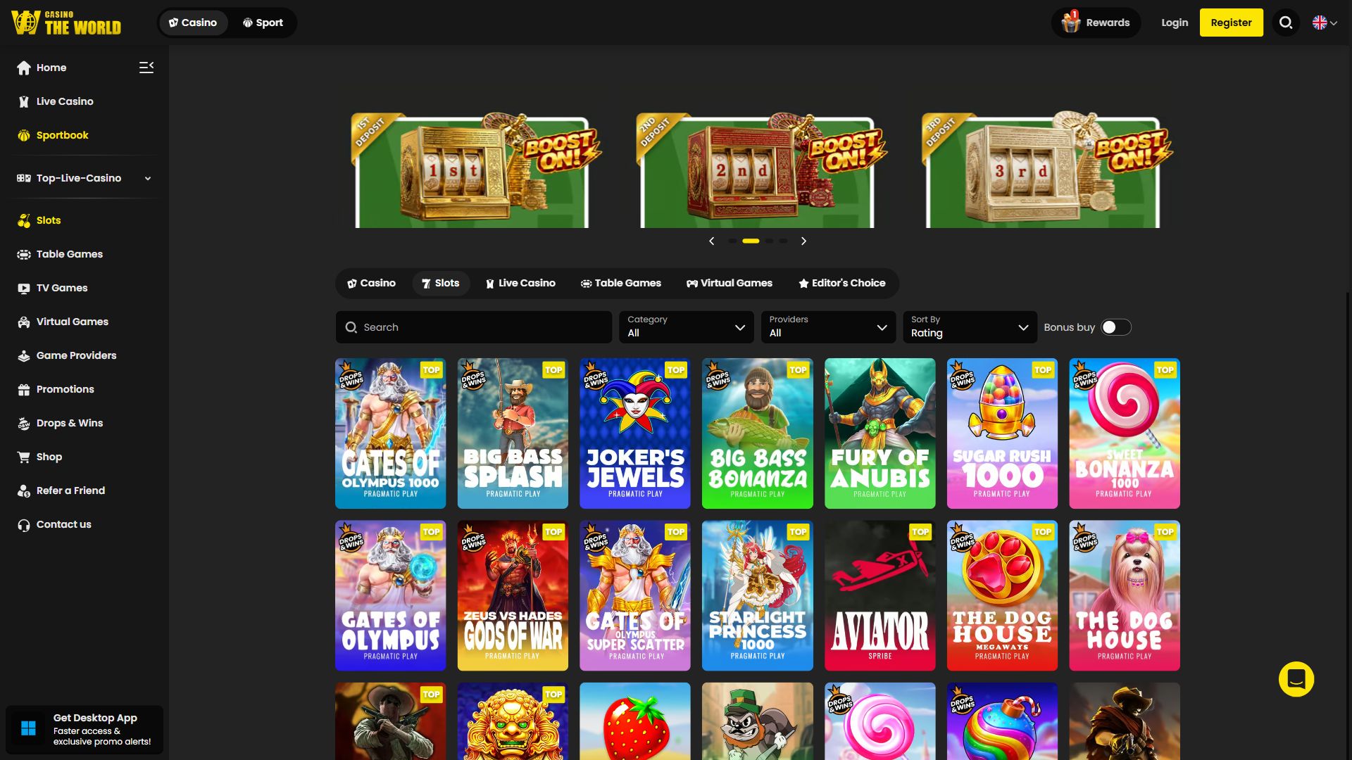 Casinotheworld — Lobby (Desktop)