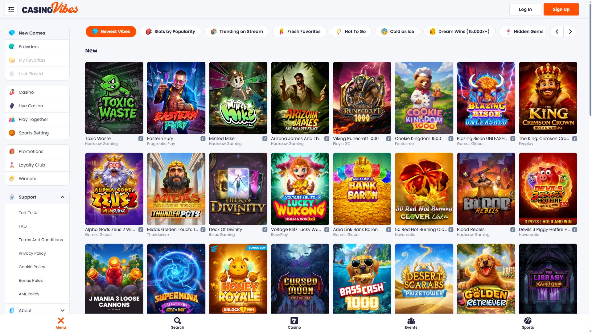 Casino Vibes — Lobby (Desktop)