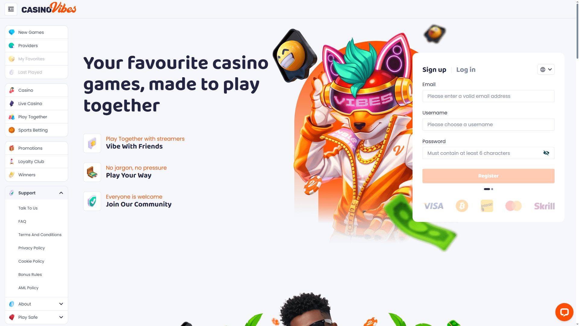 Casino Vibes — Homepage (Desktop)