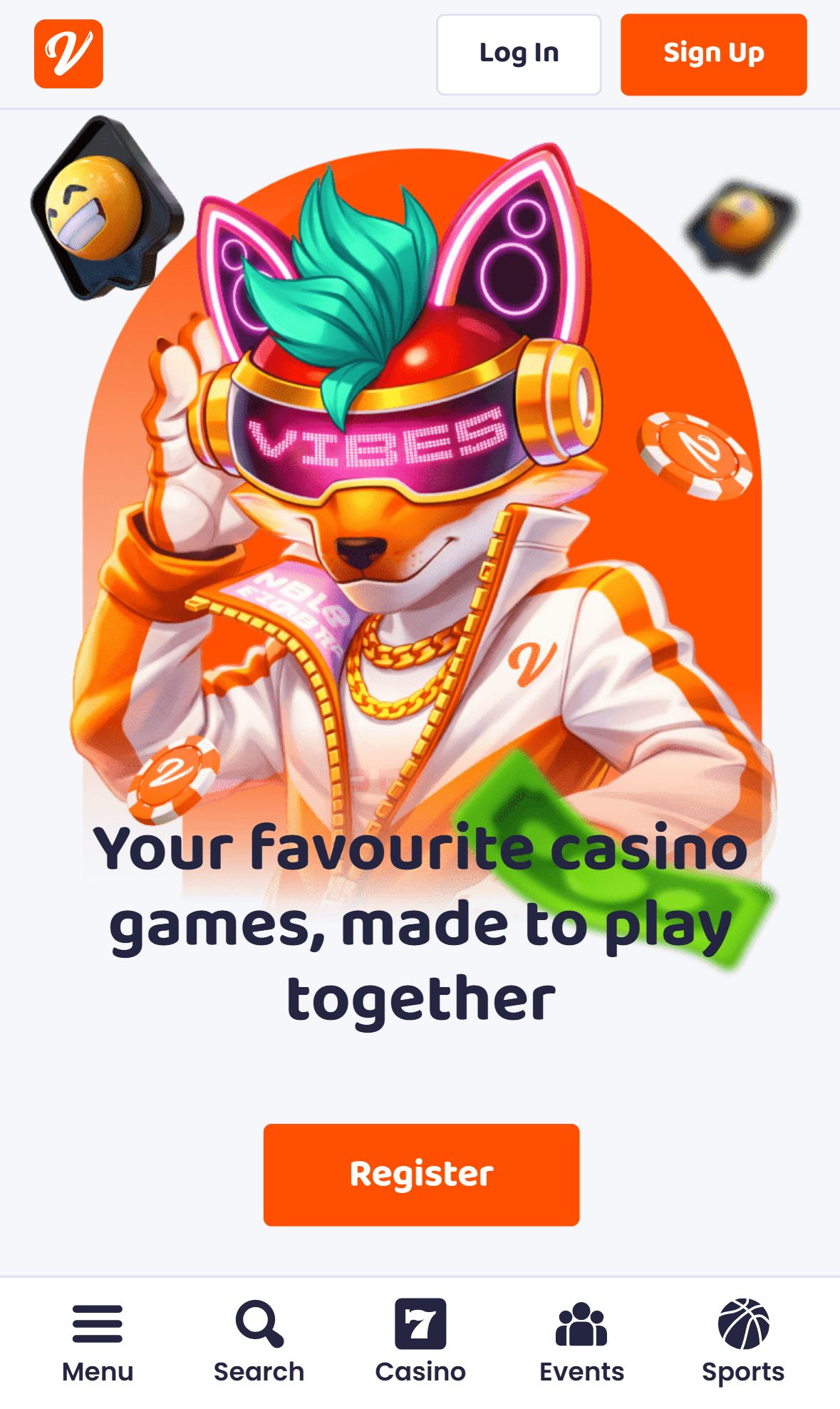 Casino Vibes — Homepage (Mobile)