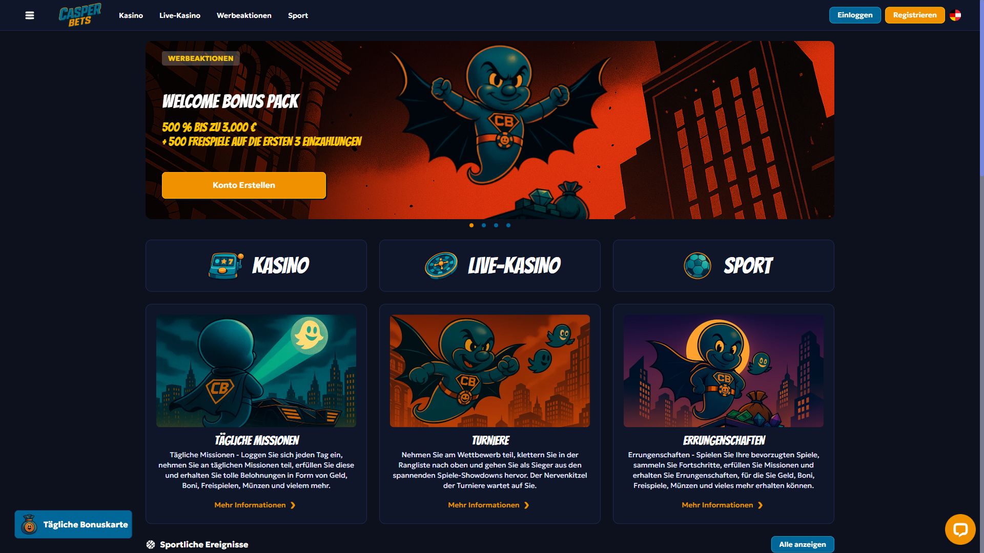 Casper Bets — Startseite (Desktop)