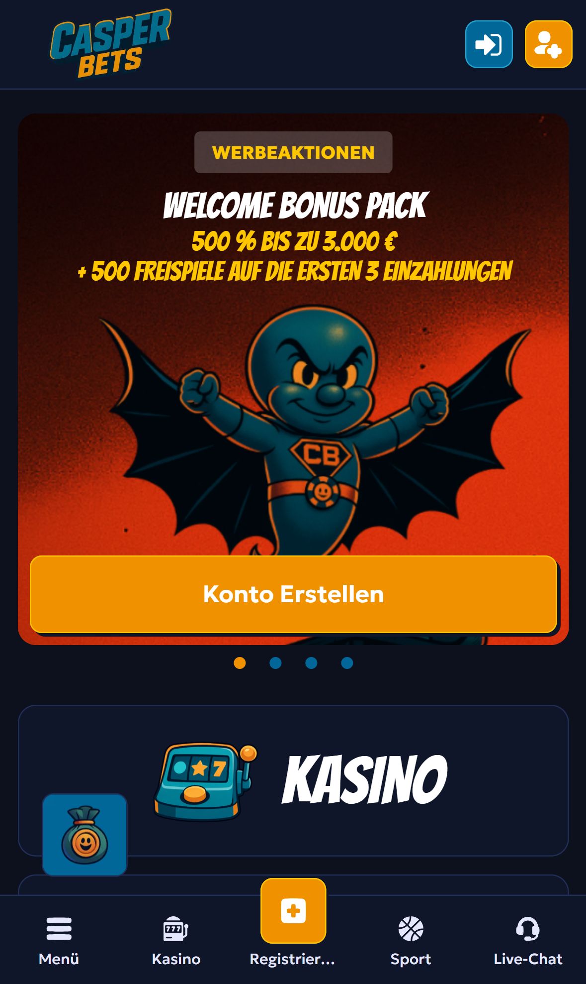Casper Bets — Startseite (Mobil)