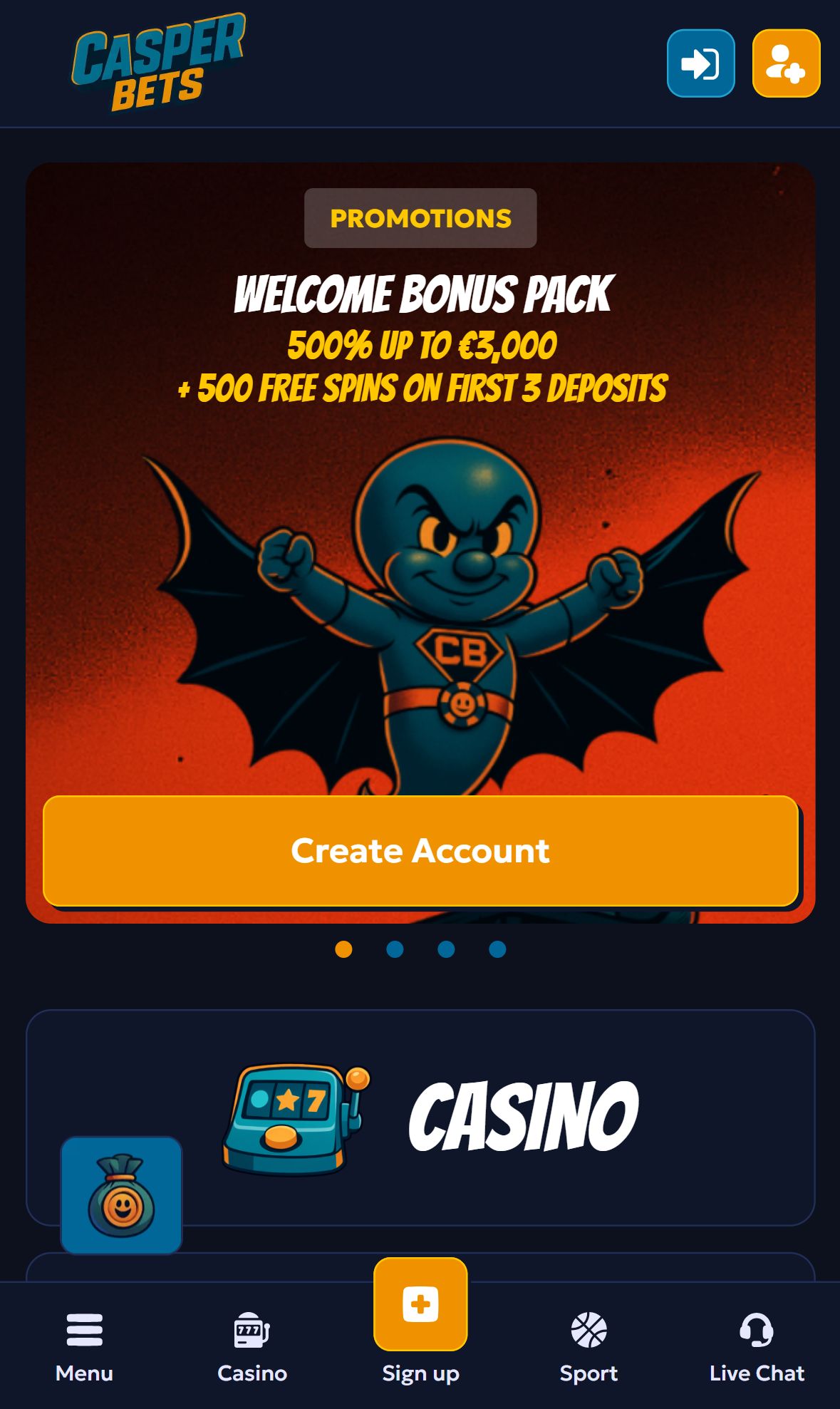 Casper Bets — Homepage (Mobile)