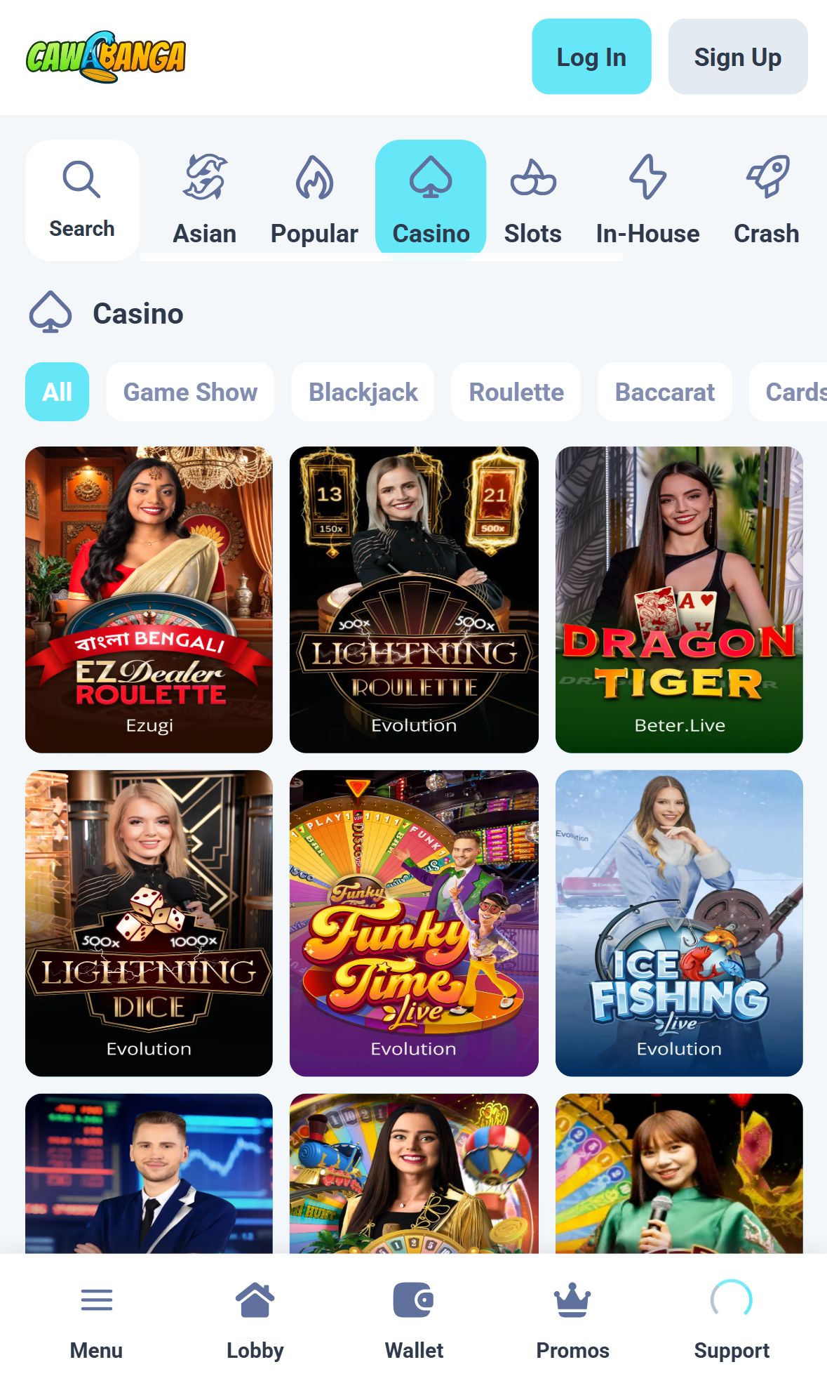Cawabanga — Lobby (Mobile)