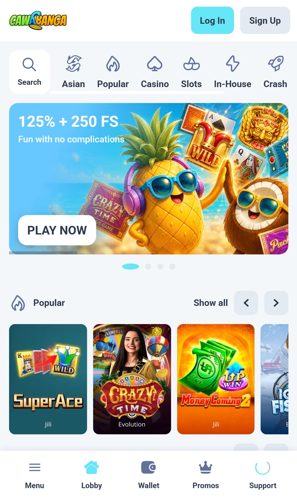 Cawabanga — Homepage (Mobile)
