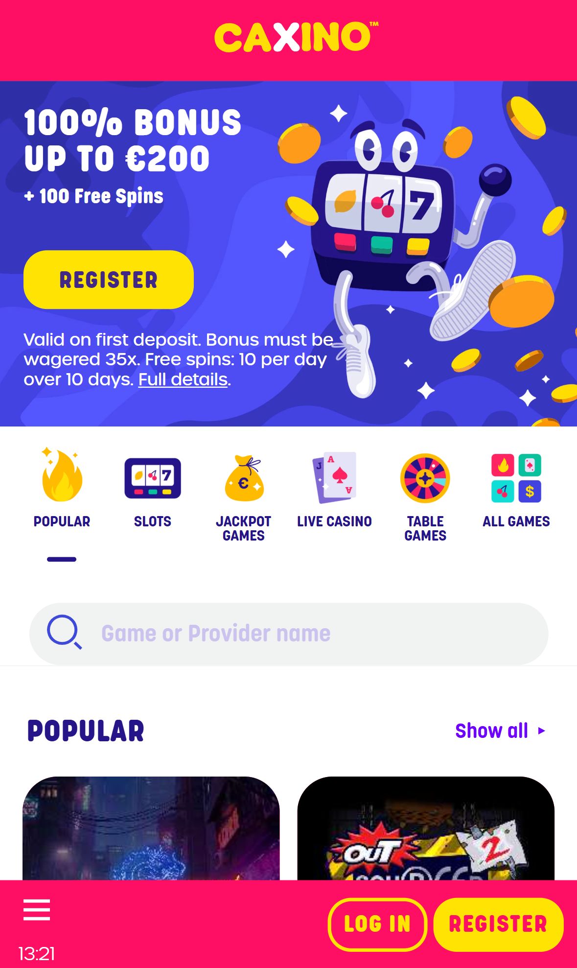 Caxino — Lobby (Mobile)