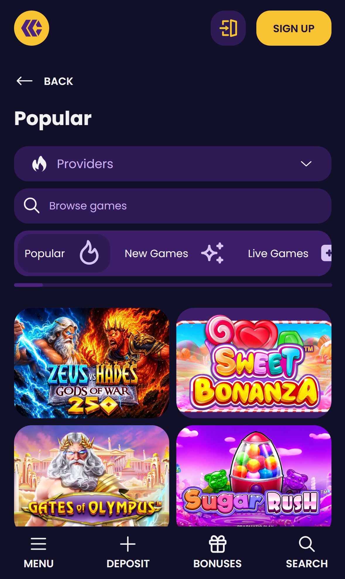 Cazzy Games — Lobby (Mobile)