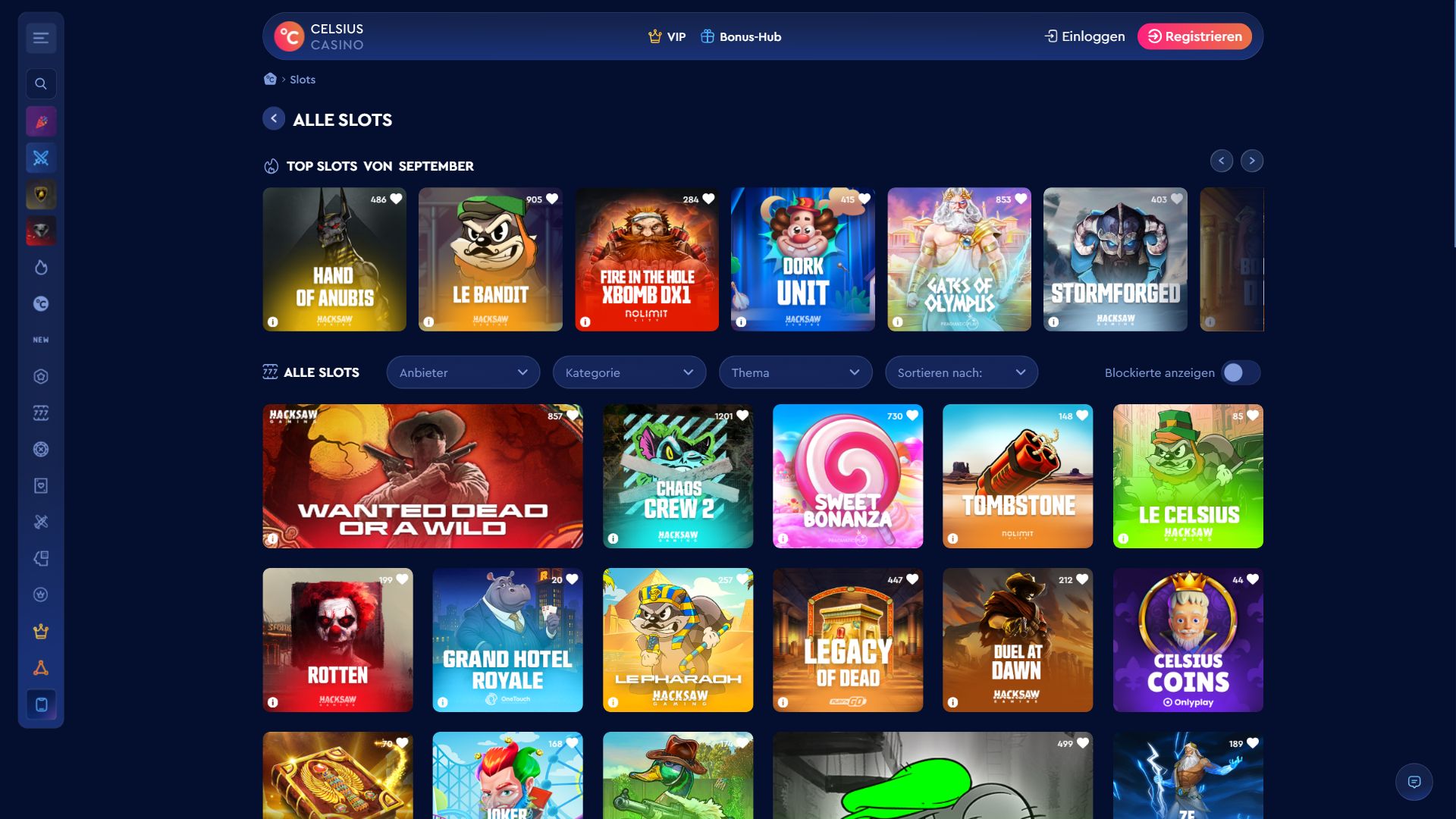 Celsius Casino — Lobby (Desktop)