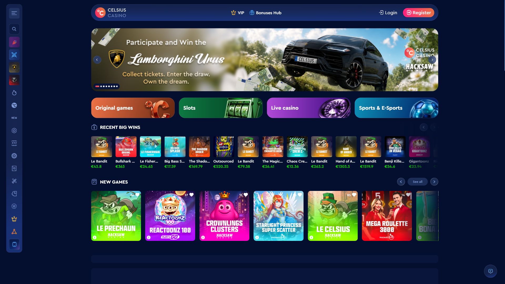 Celsius Casino — Homepage (Desktop)
