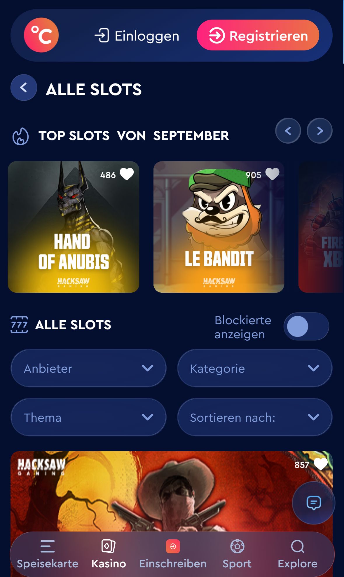 Celsius Casino — Lobby (Mobil)