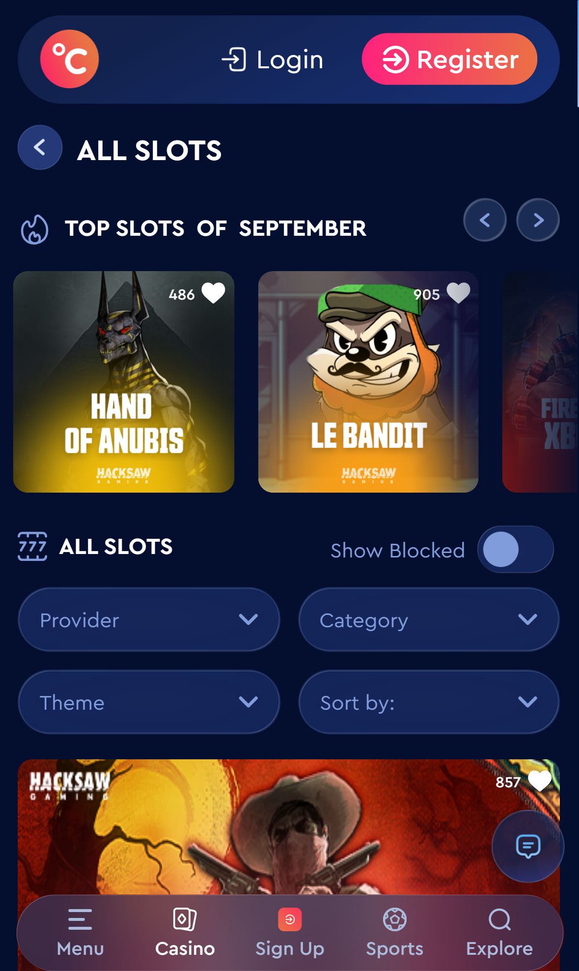 Celsius Casino — Lobby (Mobile)