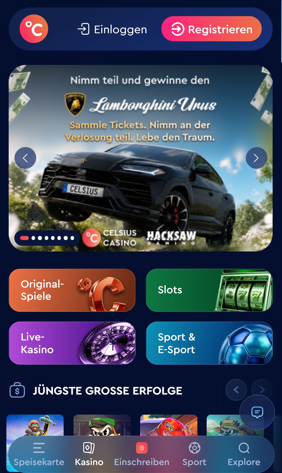 Celsius Casino — Startseite (Mobil)