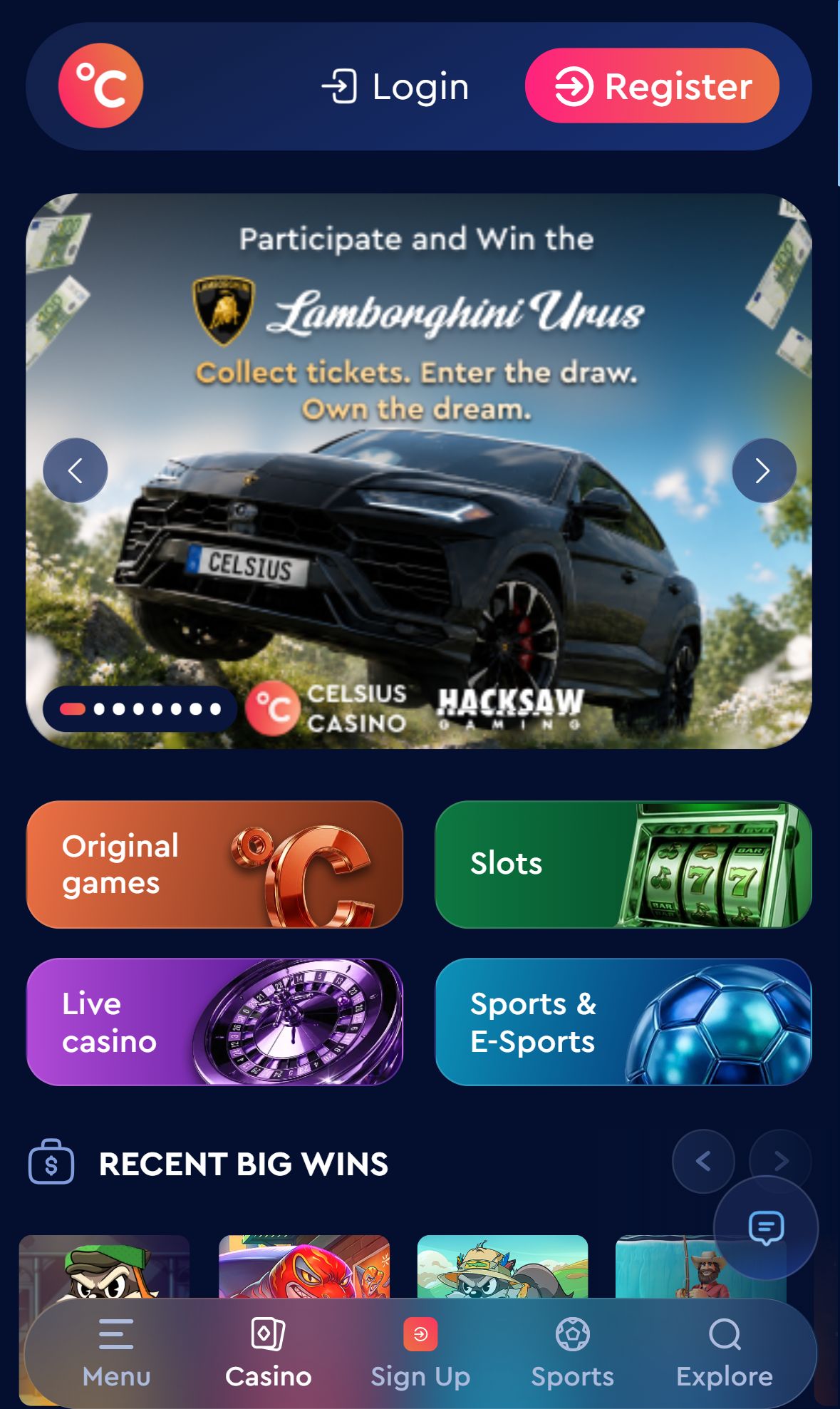 Celsius Casino — Homepage (Mobile)