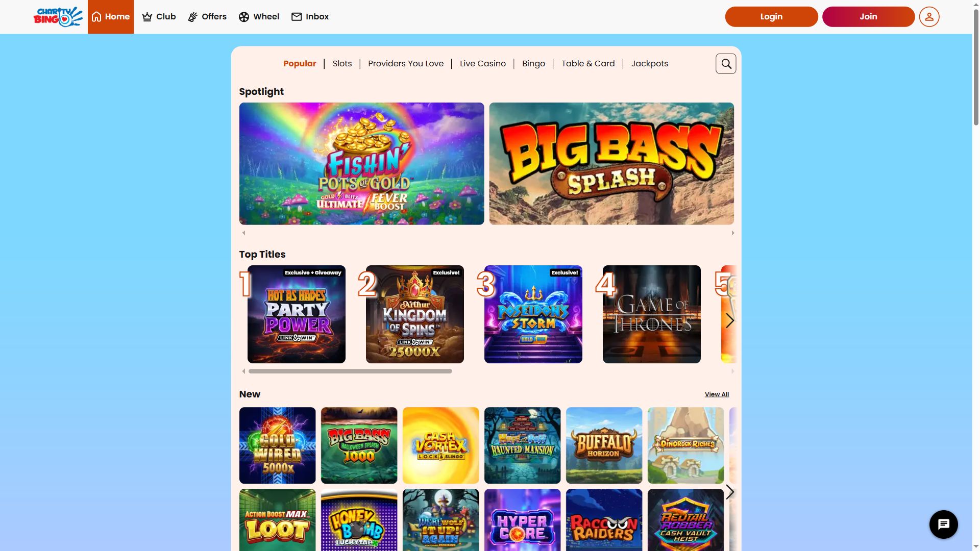 Charity Bingo — Lobby (Desktop)