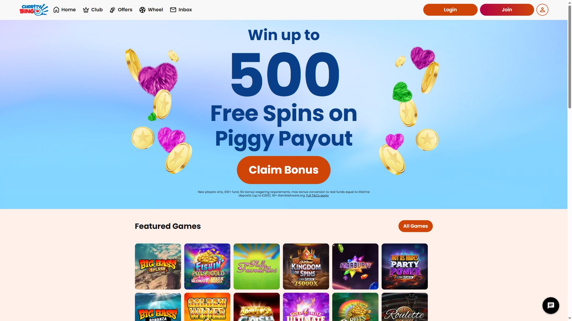 Charity Bingo — Homepage (Desktop)