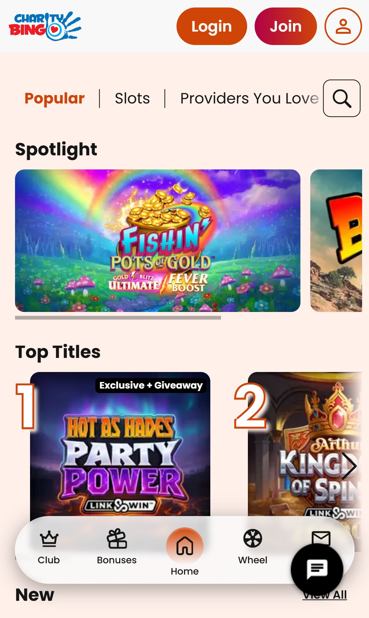 Charity Bingo — Lobby (Mobile)