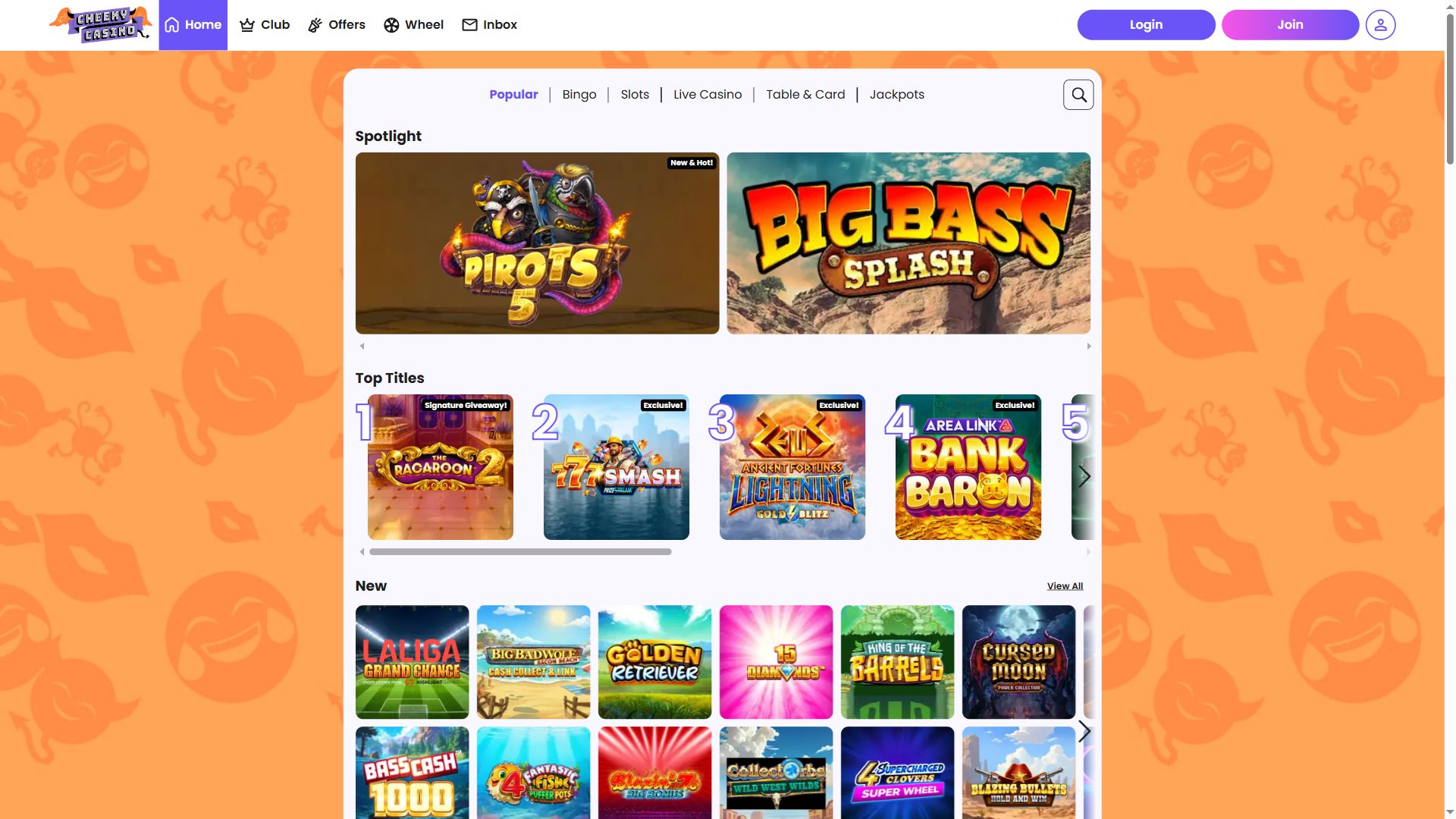 Cheeky Сasino — Lobby (Desktop)