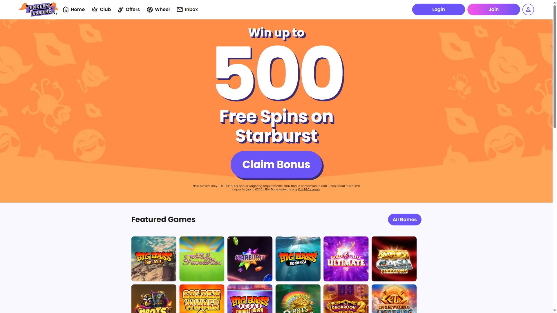 Cheeky Сasino — Homepage (Desktop)
