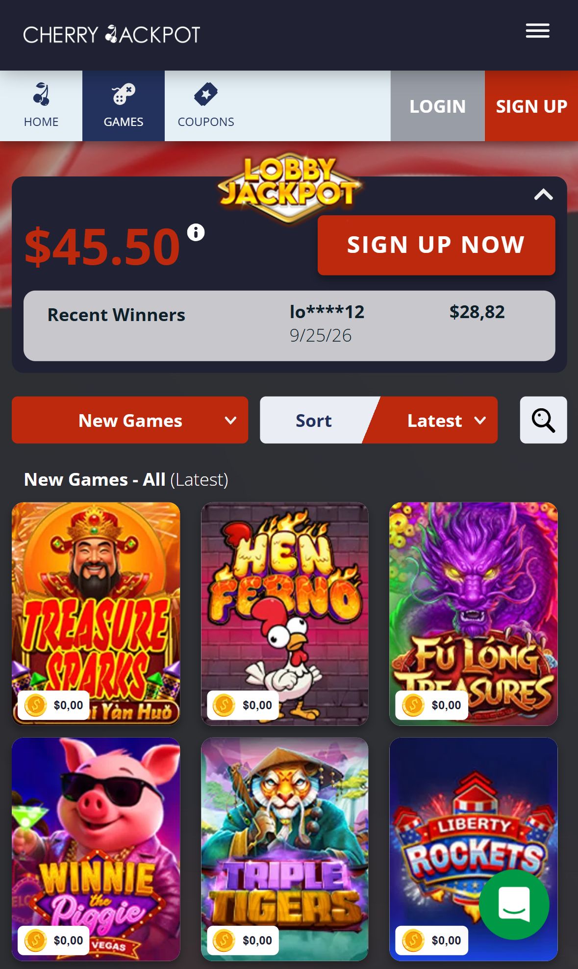 Cherry Jackpot — Lobby (Mobile)