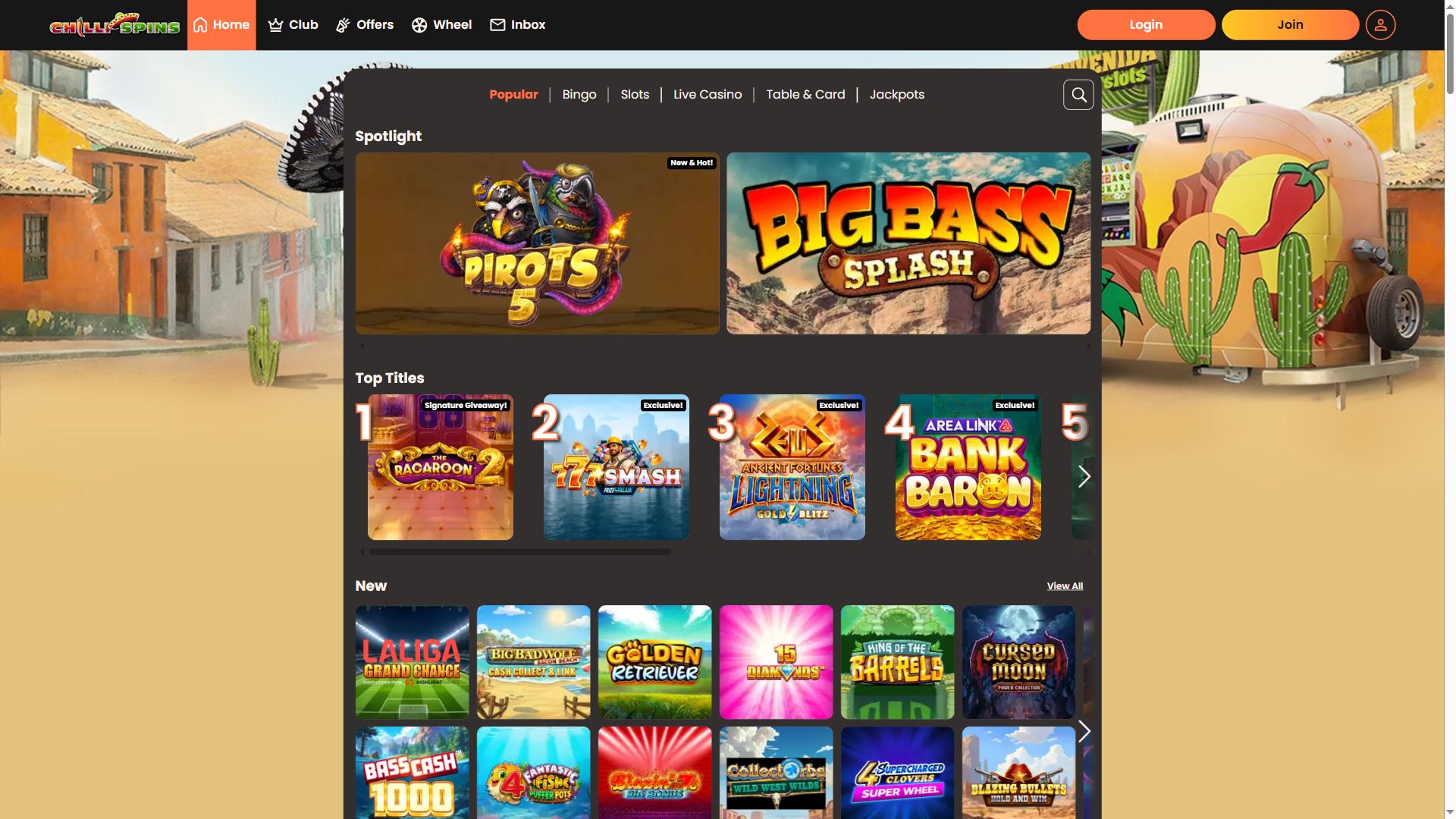 Chilli Spins — Lobby (Desktop)