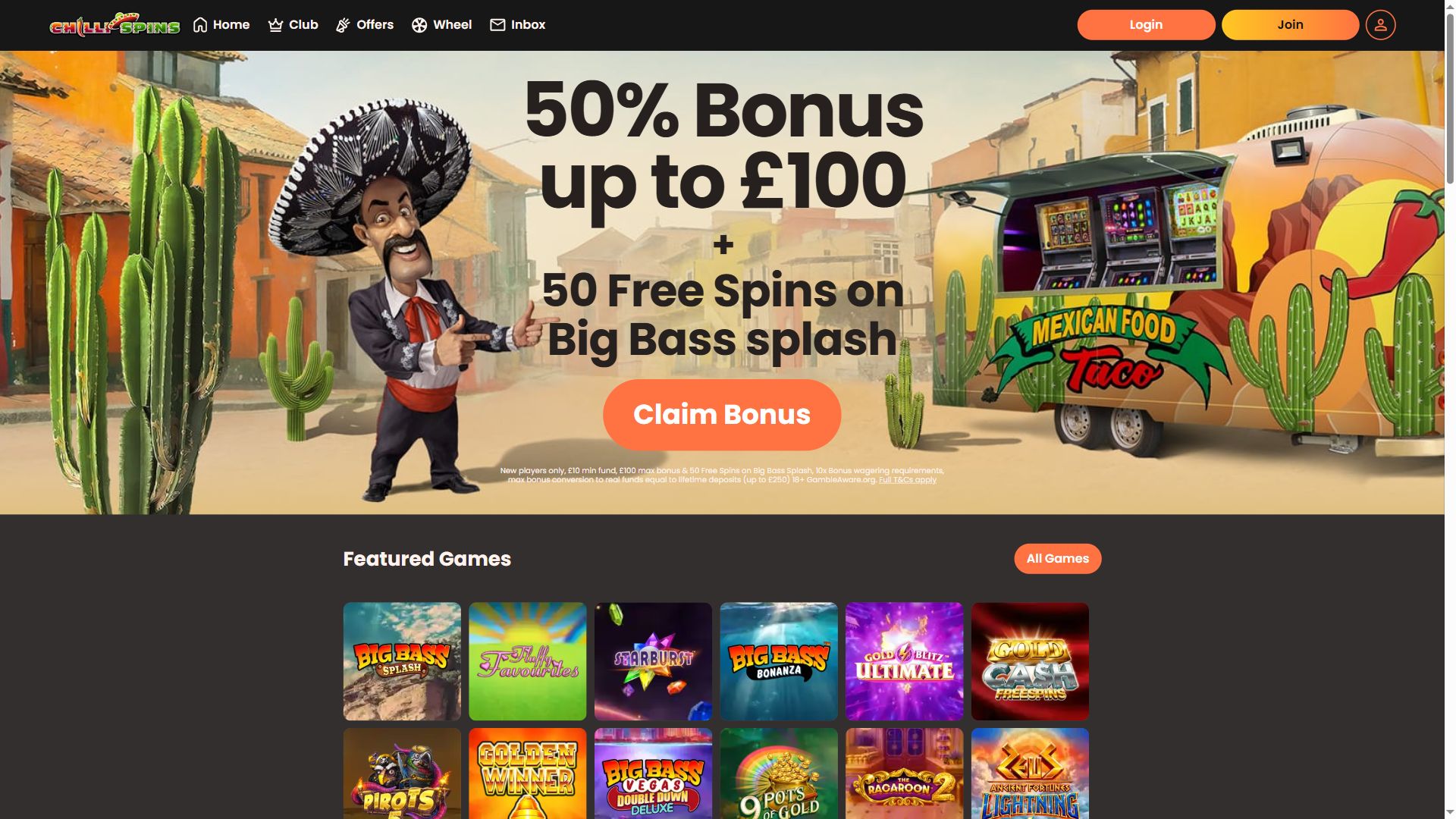 Chilli Spins — Homepage (Desktop)