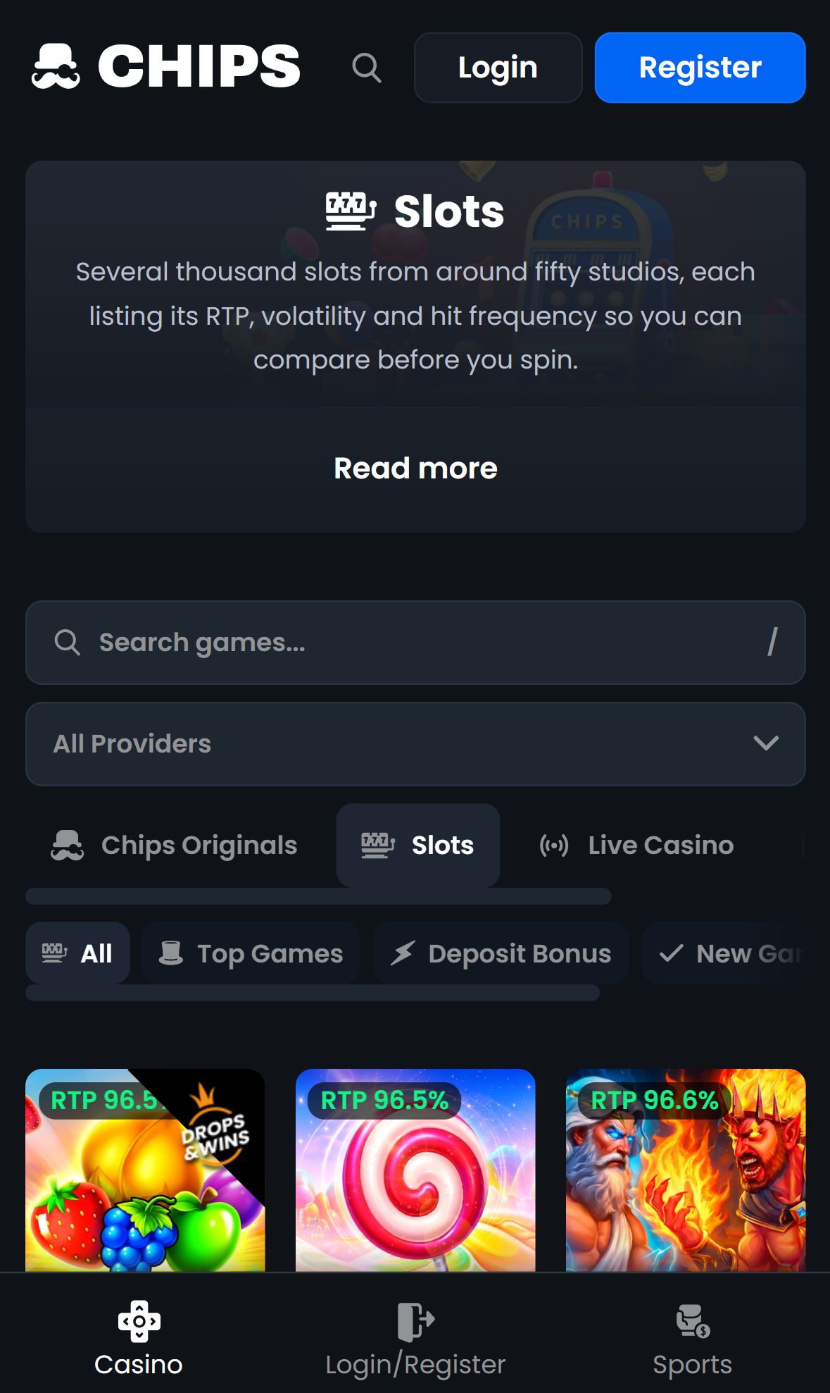 Chips.gg — Lobby (Mobile)