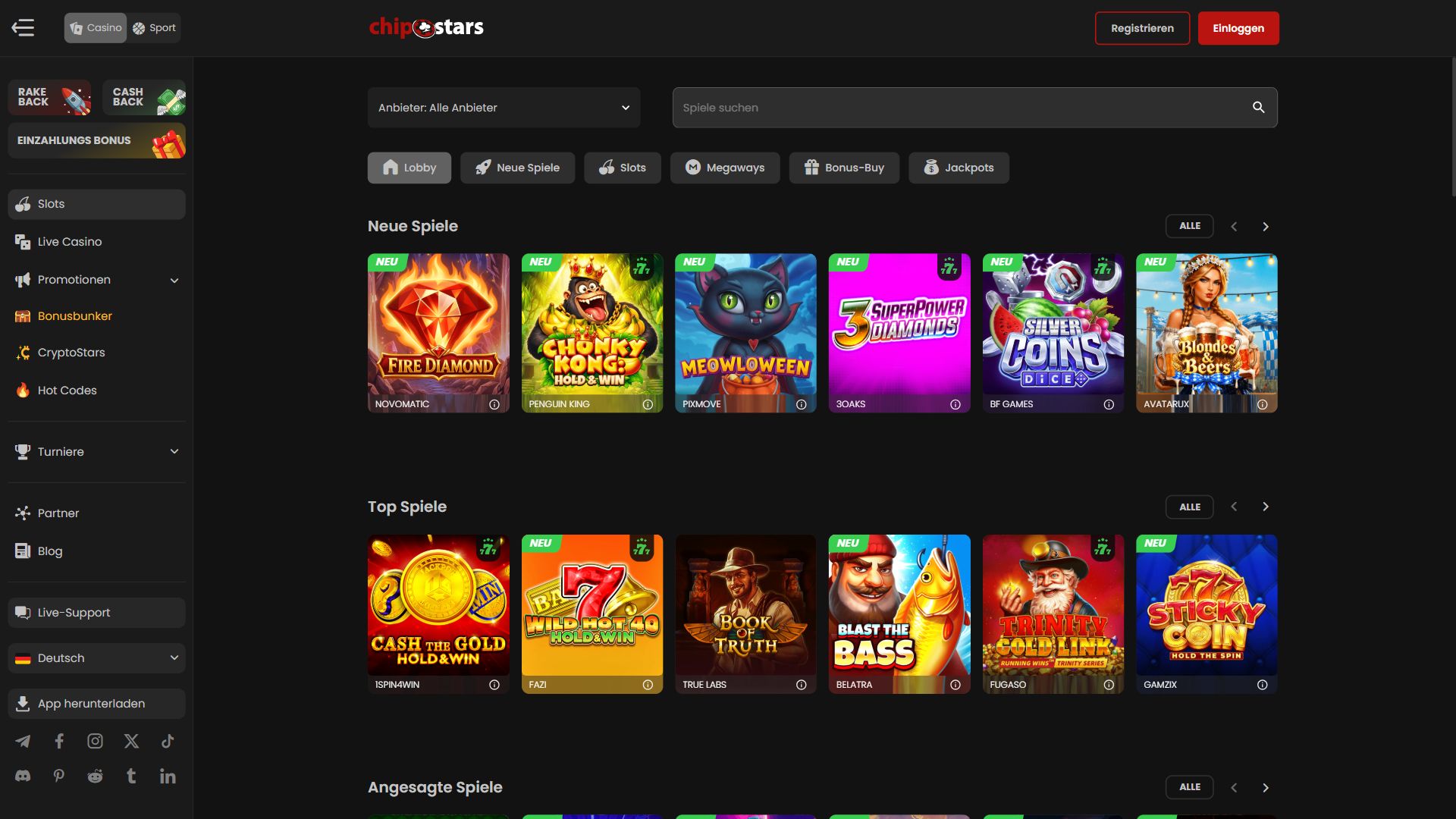 Chipstars — Lobby (Desktop)