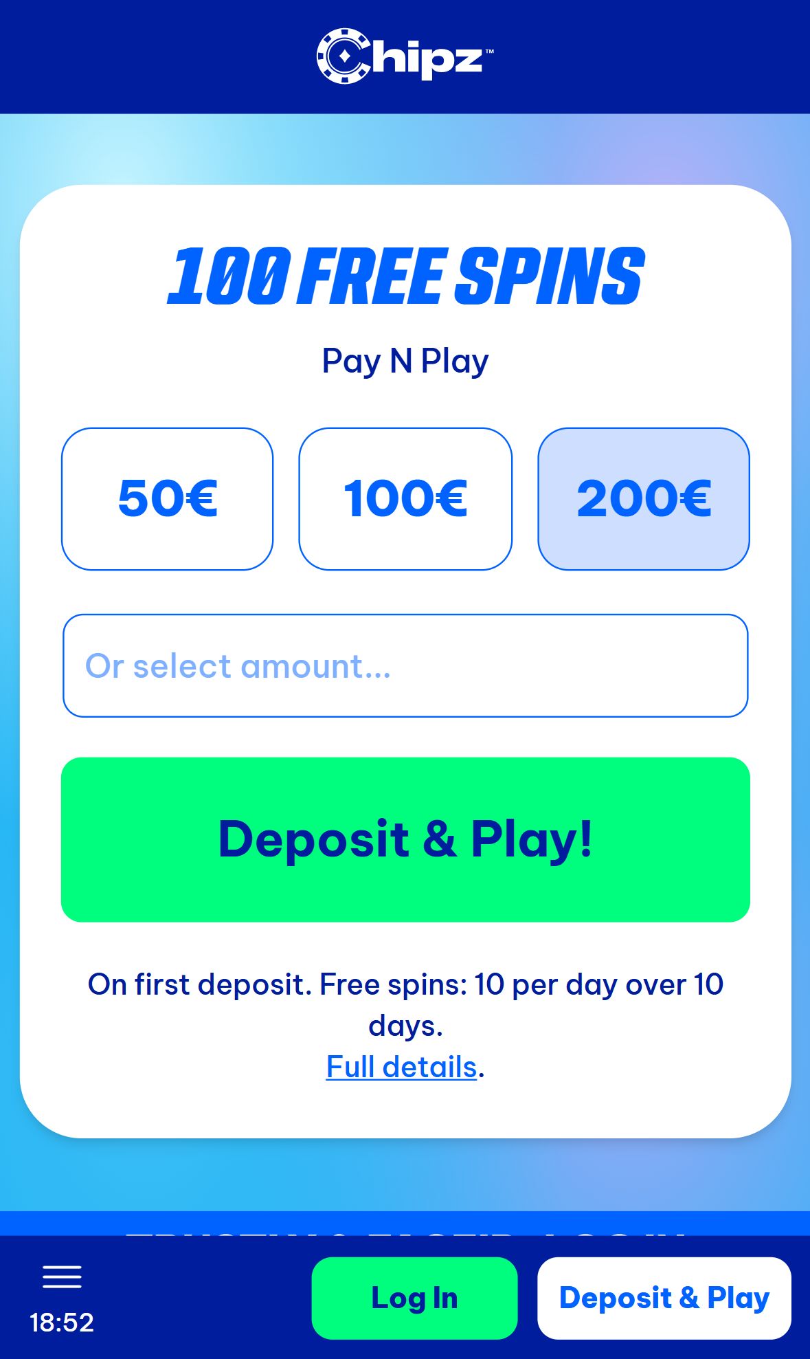 Chipz — Homepage (Mobile)