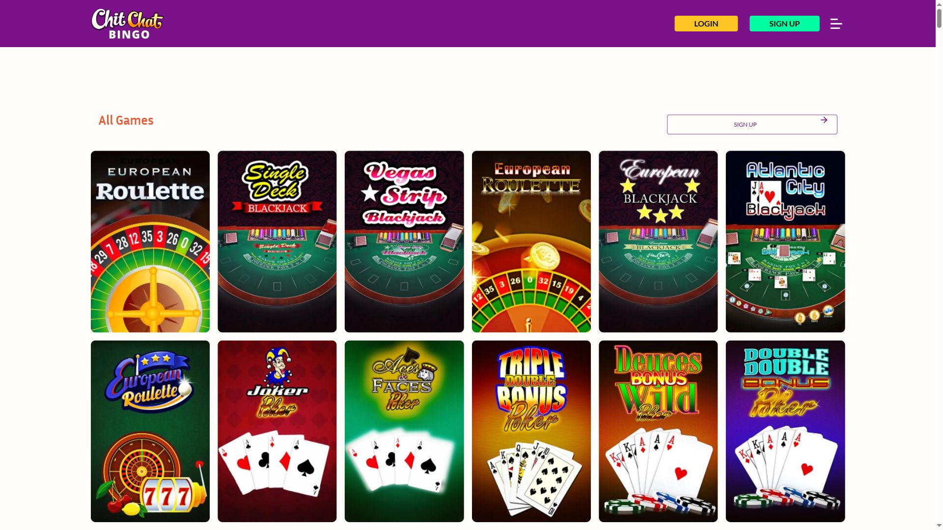 Chit Chat Bingo — Lobby (Desktop)