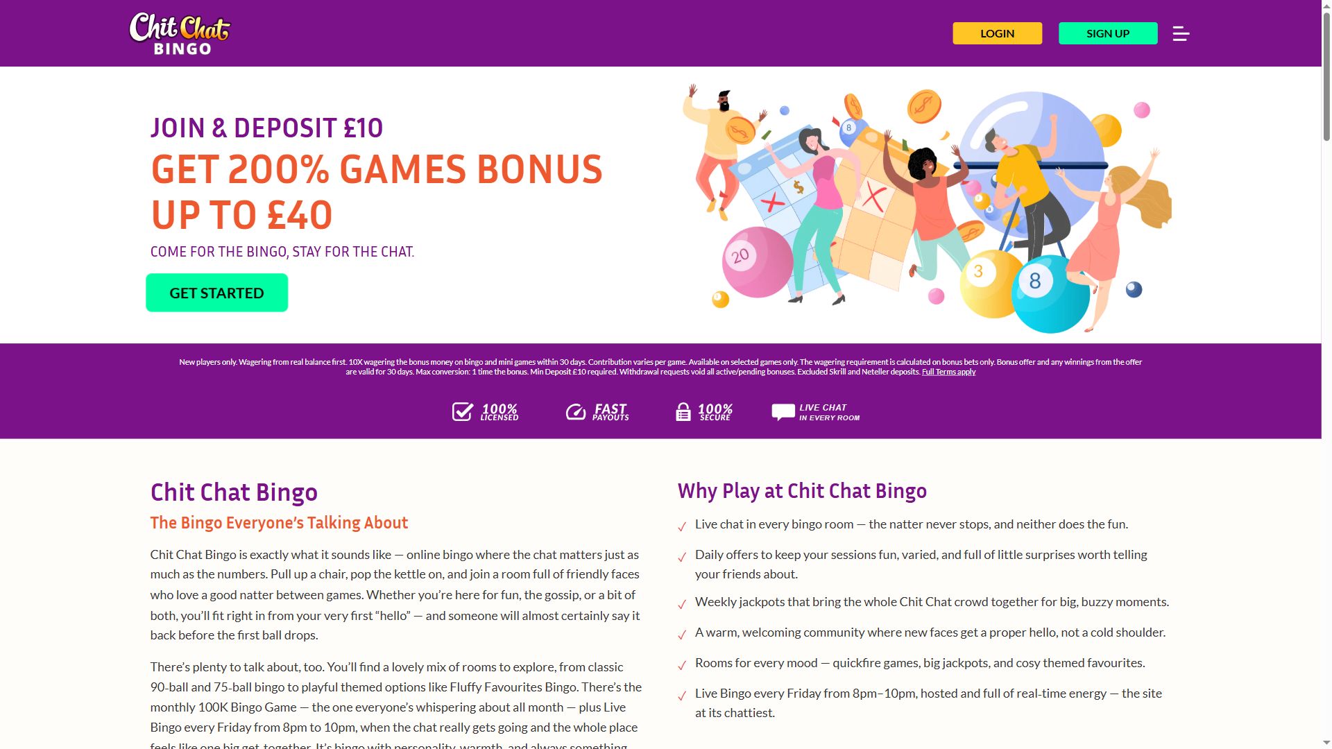 Chit Chat Bingo — Homepage (Desktop)