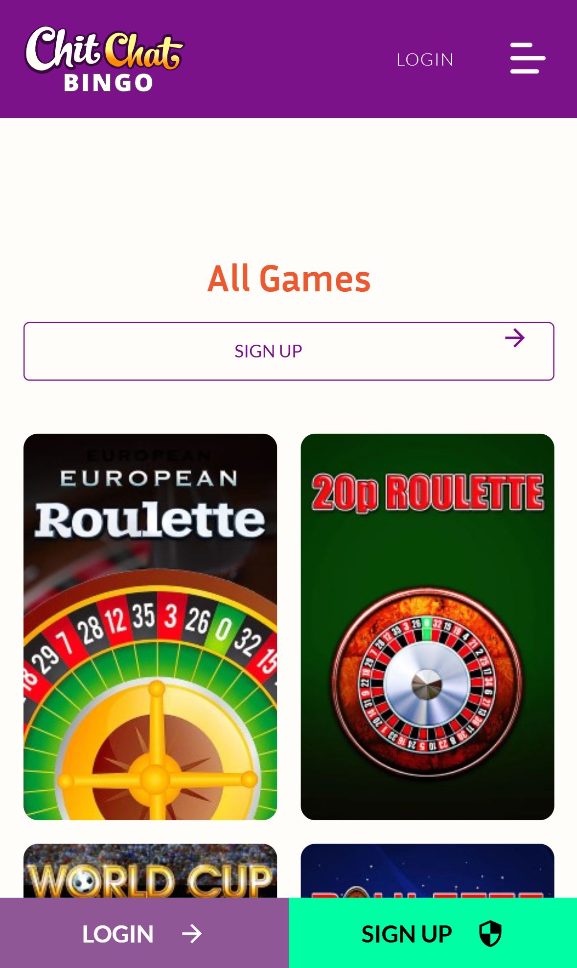 Chit Chat Bingo — Lobby (Mobile)