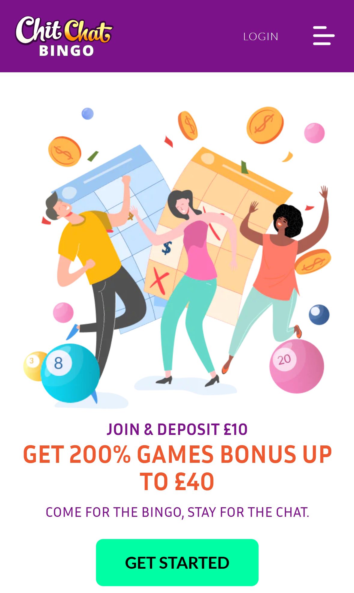 Chit Chat Bingo — Homepage (Mobile)