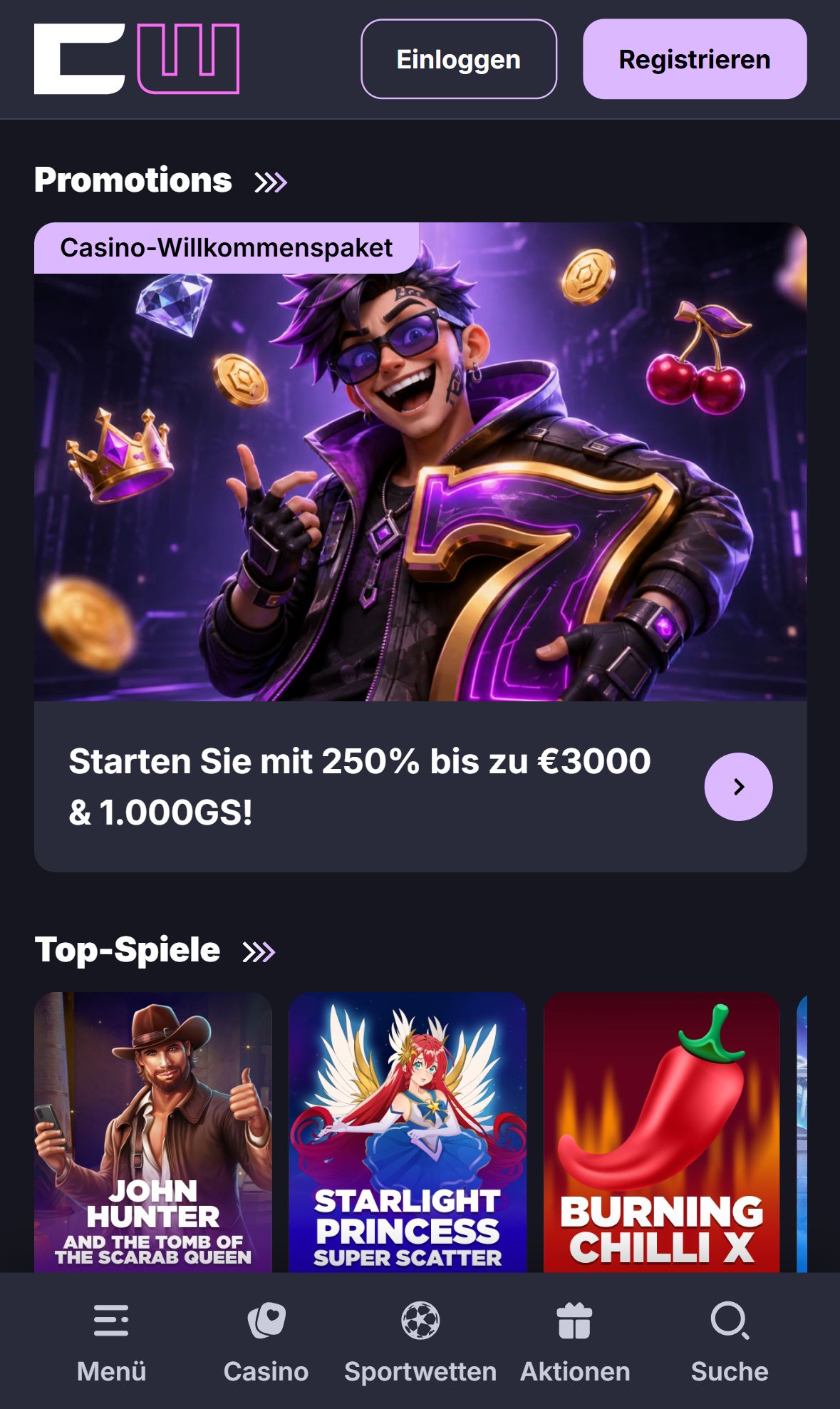 Cipherwins — Startseite (Mobil)