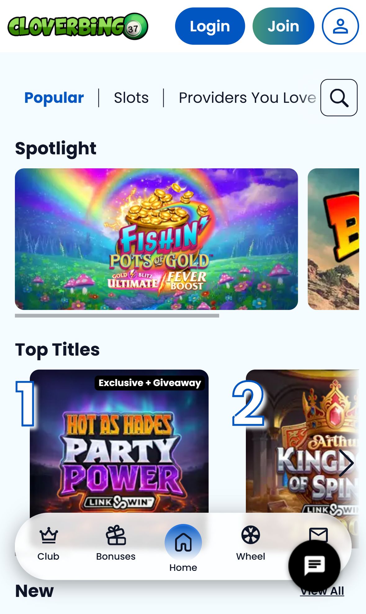 Clover Bingo — Lobby (Mobile)