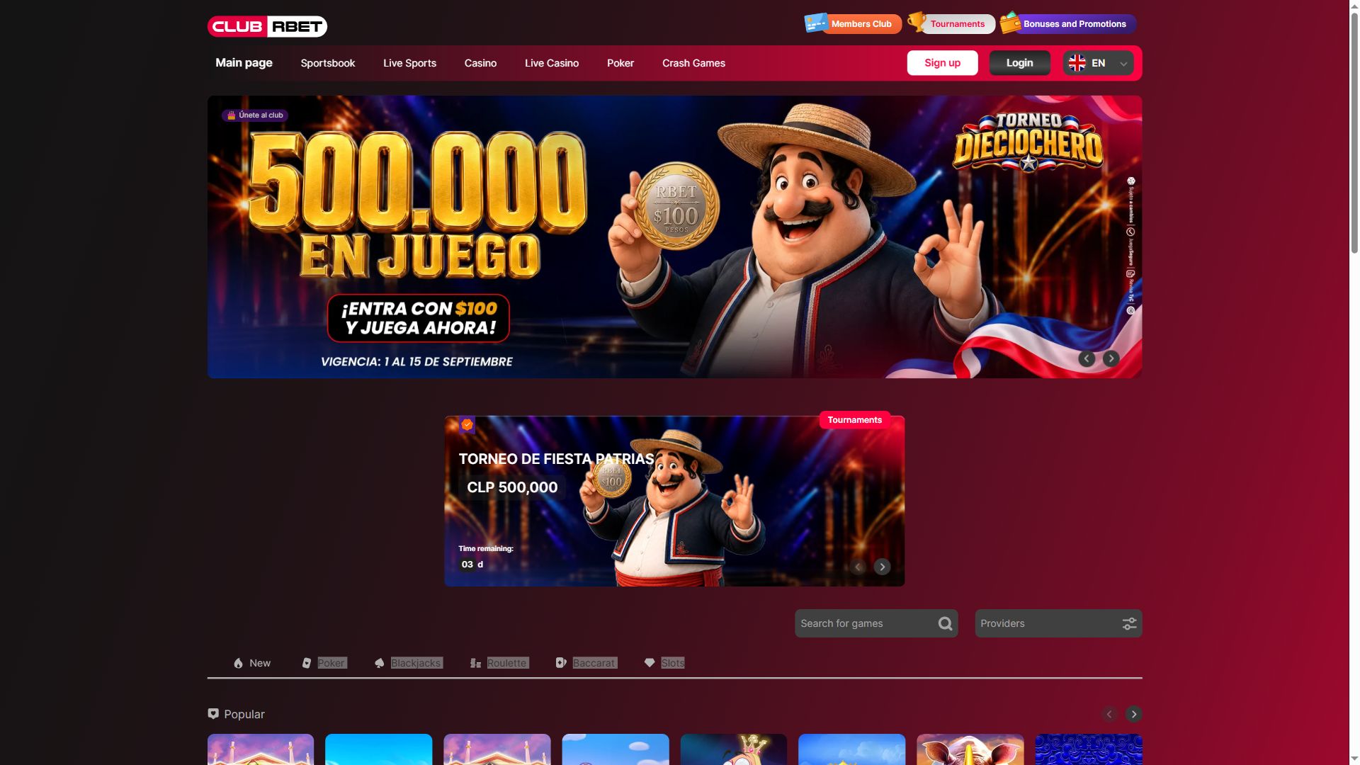 ClubRBet — Homepage (Desktop)