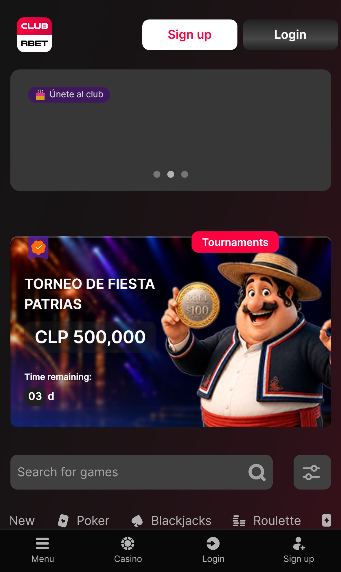 ClubRBet — Homepage (Mobile)