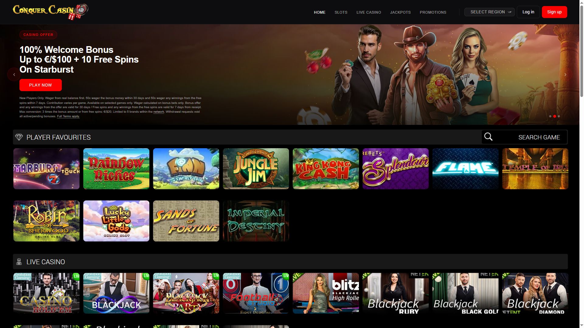 Conquer Casino — Lobby (Desktop)