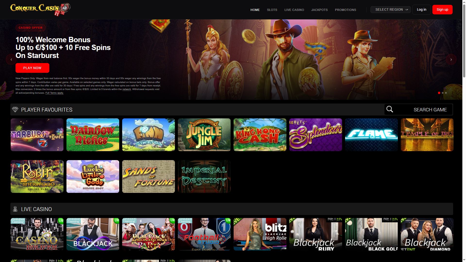 Conquer Casino — Homepage (Desktop)