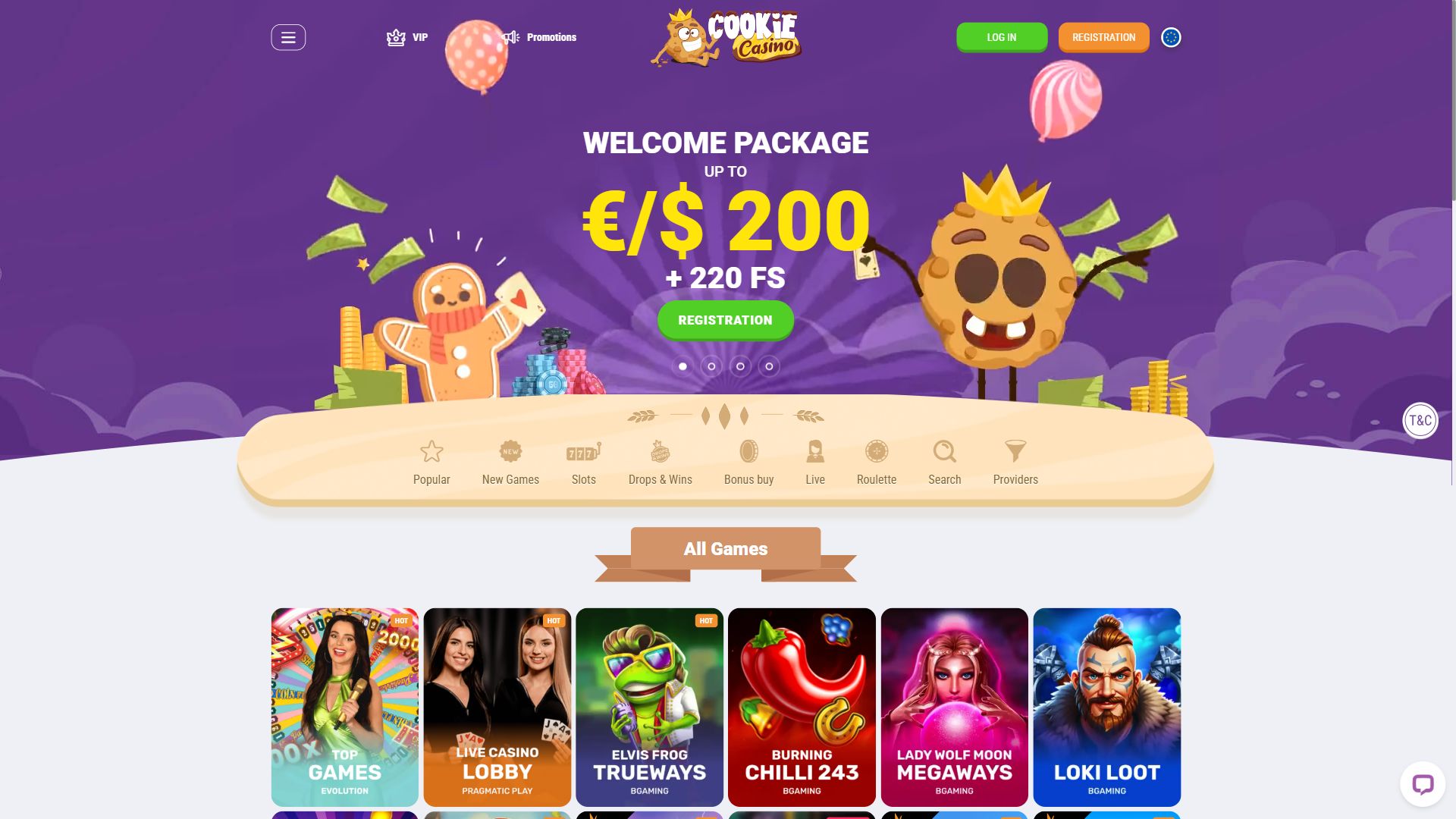 Cookie Casino — Lobby (Desktop)