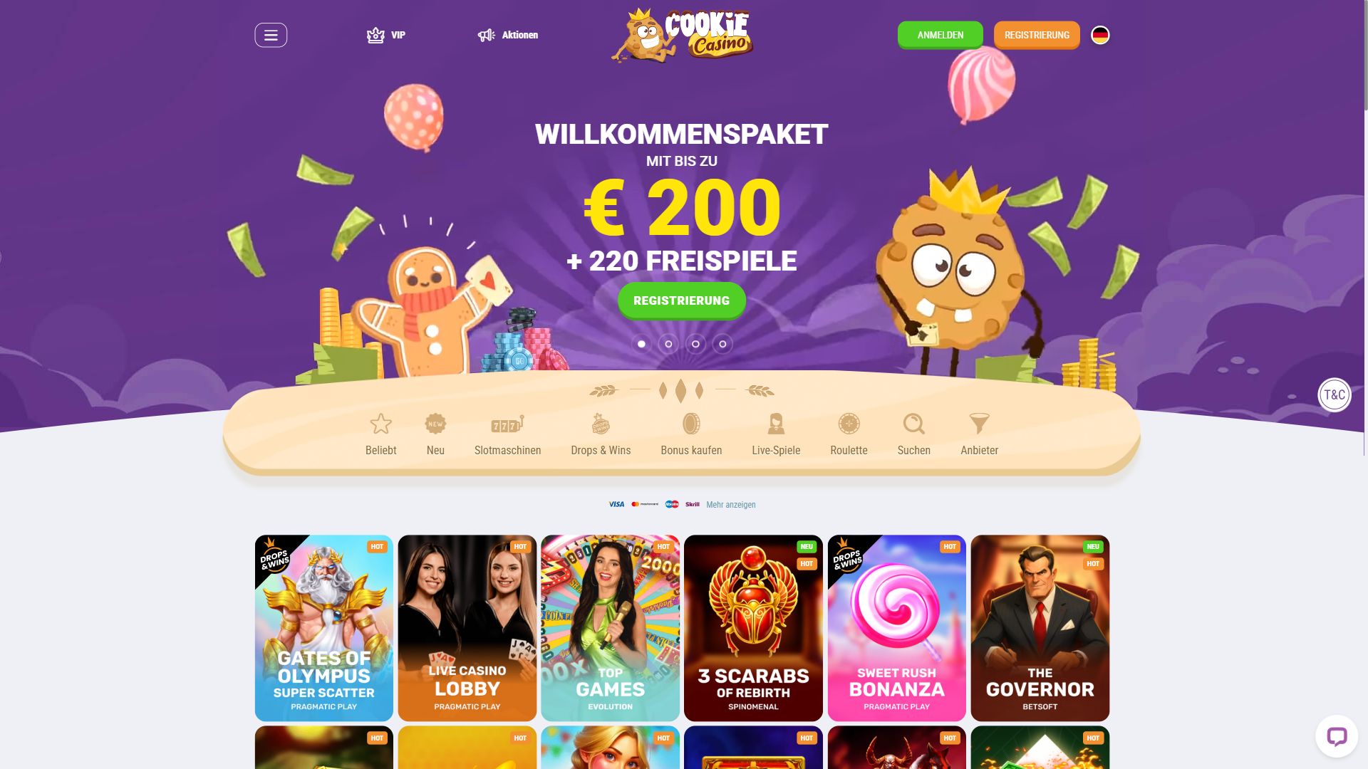 Cookie Casino — Startseite (Desktop)